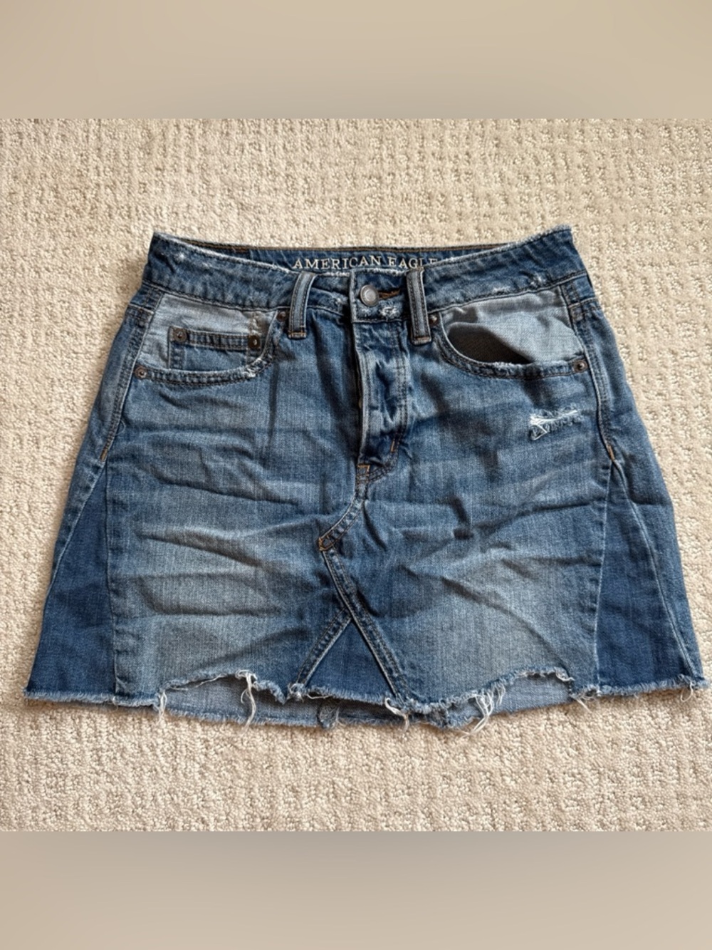 American Eagle Outfitters Distressed Blue Denim Mini Skirt